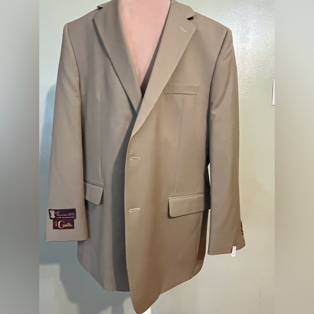 Charneys Arthur 100% Wool Carelli Fabric Men's Tan Blazer Size 46L NWT